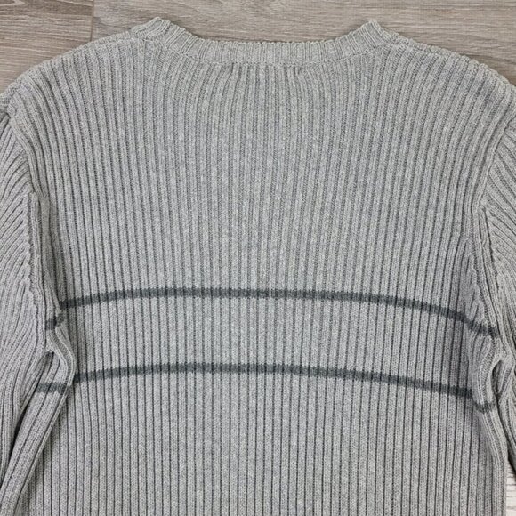 Club Monaco Gray Striped Ribbed Knit Crewneck Sweater Large - Picture 10 of 16